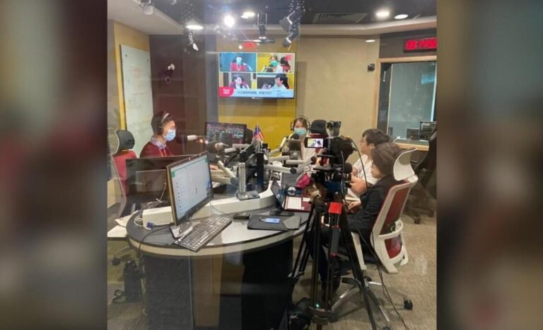 Lawyer Khoo Ai Theng in the 988 FM studio during the interview on job scams, October 2022